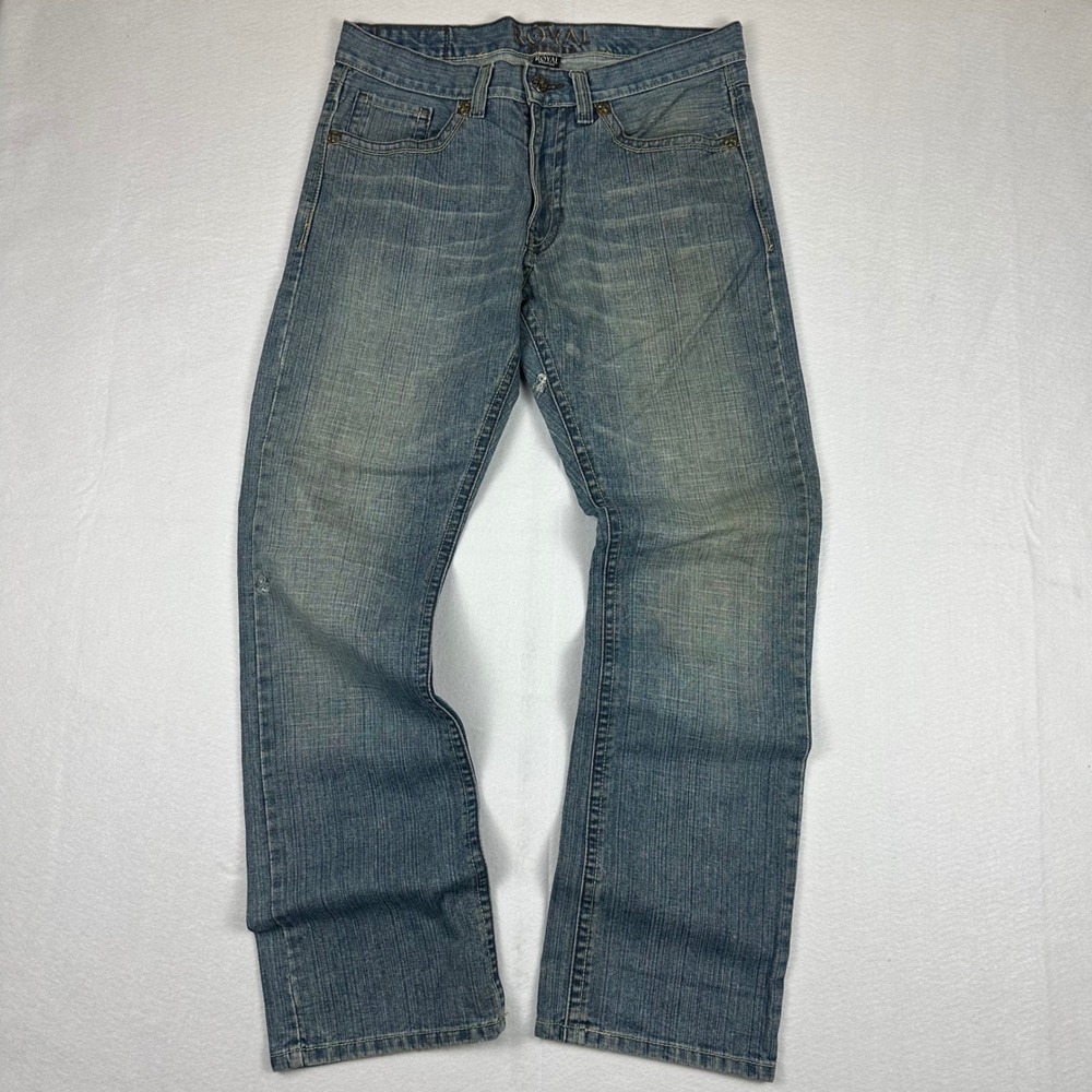 Royal Premium Mens Blue Distressed‎ Straight Leg Denim Jeans Size 33x32